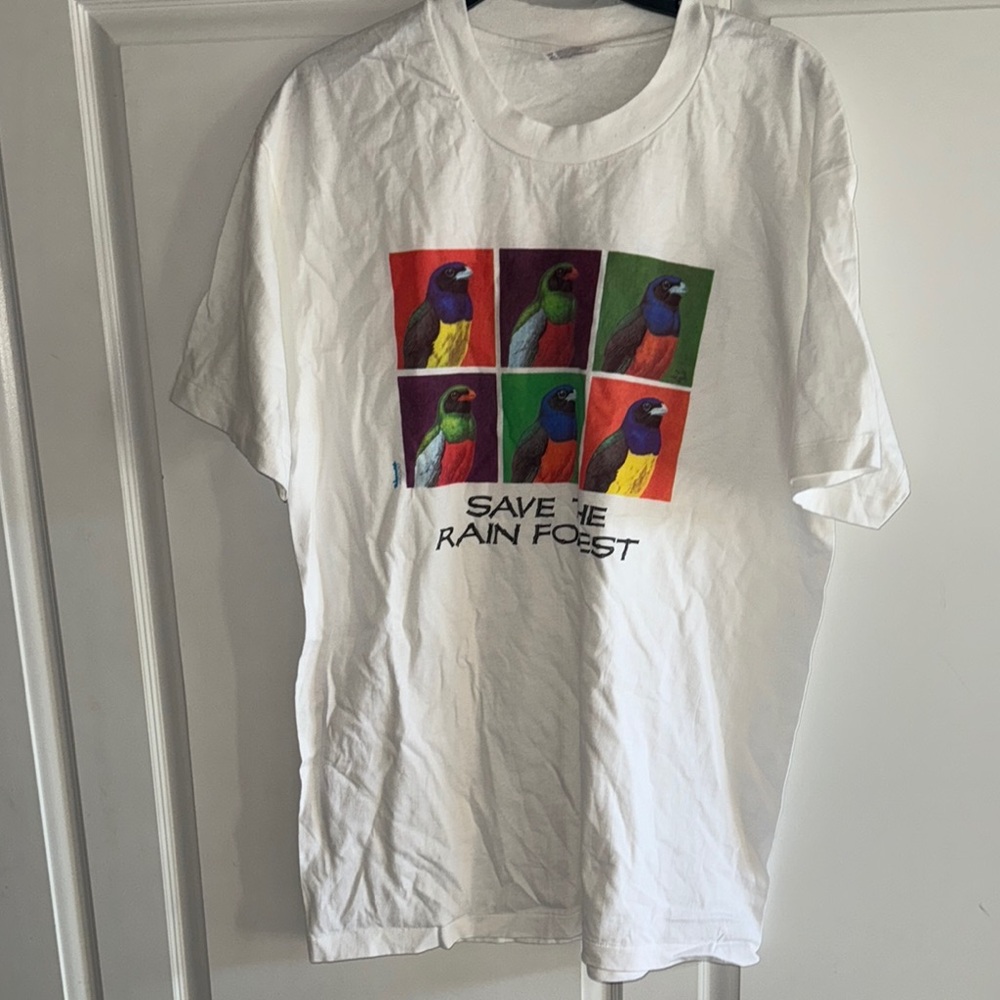 NWOT White Graphic Save the Rainforest  T-Shirt